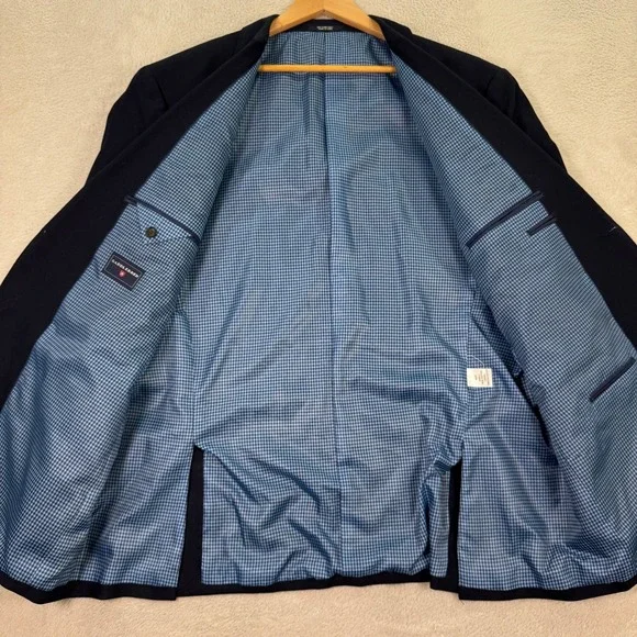 NEW Saddlebred Mens 48R Navy Blue Cotton Blazer Sport Coat Jacket Gingham Lining